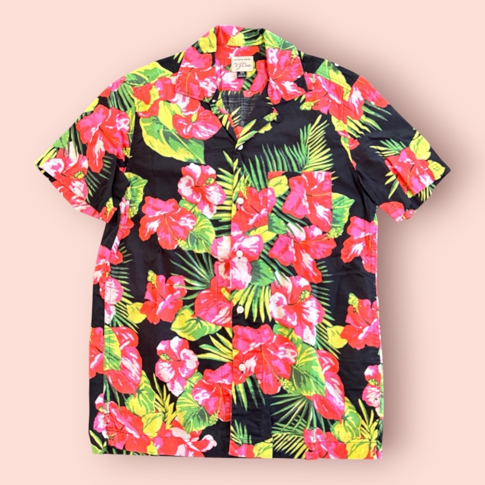 J. Crew Men's Floral Button Down Shirt - Black, Pink, Green